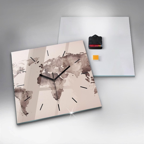 Kwadratowy zegar Akwarela mapa świata