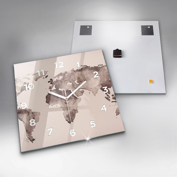 Kwadratowy zegar Akwarela mapa świata