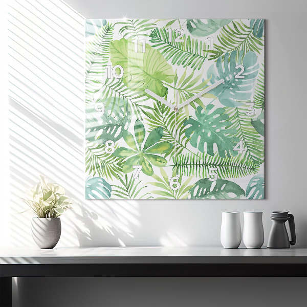 Kwadratowy zegar Zielone liście