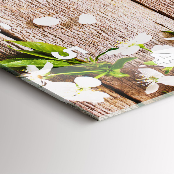 Kwadratowy zegar Kwiaty na drewnie