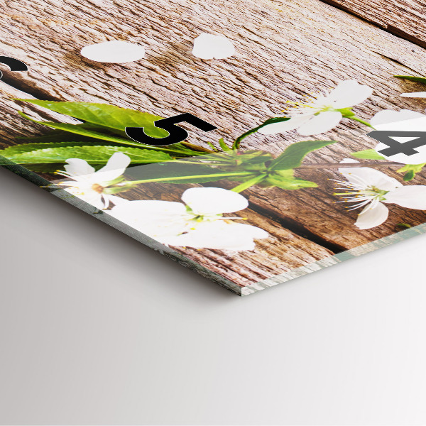 Kwadratowy zegar Kwiaty na drewnie