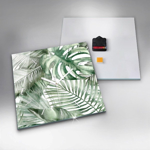 Zegar na ścianę kwadratowy Malowane liście roślin