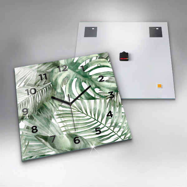 Zegar na ścianę kwadratowy Malowane liście roślin