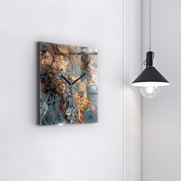 Zegar na ścianę kwadratowy Marmur złota abstrakcja
