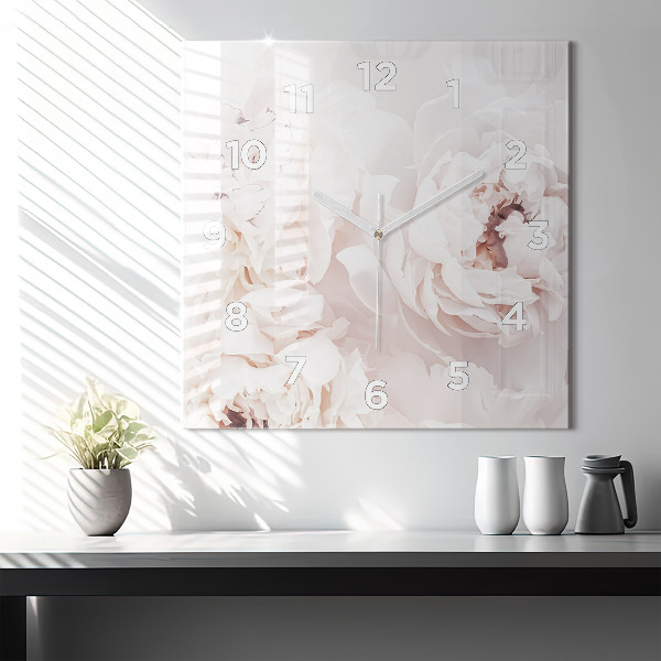 Zegar na ścianę kwadratowy Kwiaty piwonii