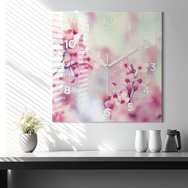 Kwadratowy zegar Kwiaty wiosna