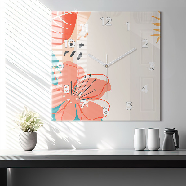 Zegar na ścianę kwadratowy Hawajskie rośliny