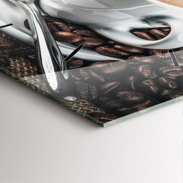 Zegar ścienny kwadratowy Filiżanka i ziarna kawy