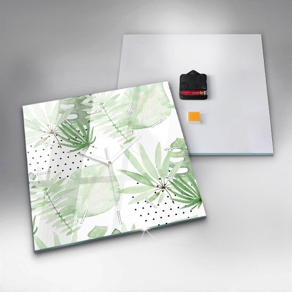 Zegar ścienny kwadratowy Zielone liście