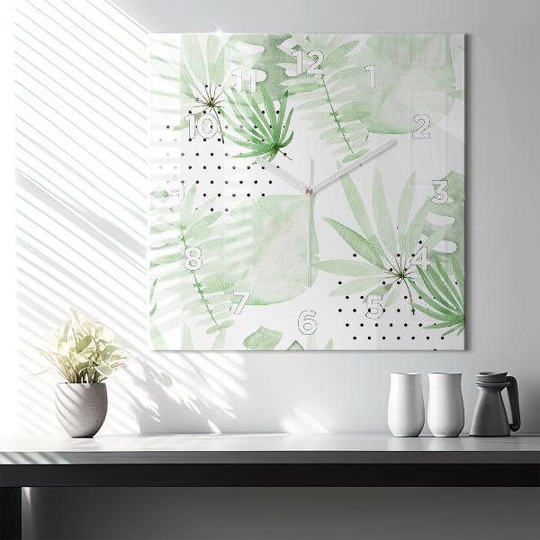 Zegar ścienny kwadratowy Zielone liście