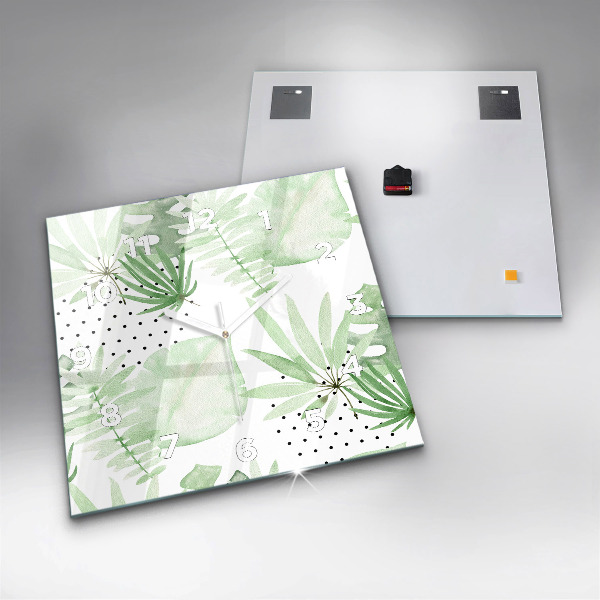 Zegar ścienny kwadratowy Zielone liście