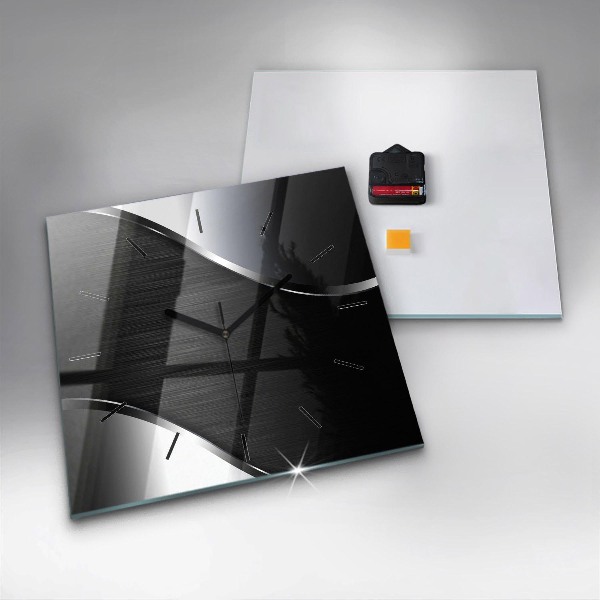 Zegar ścienny kwadratowy Czarno srebrne linie