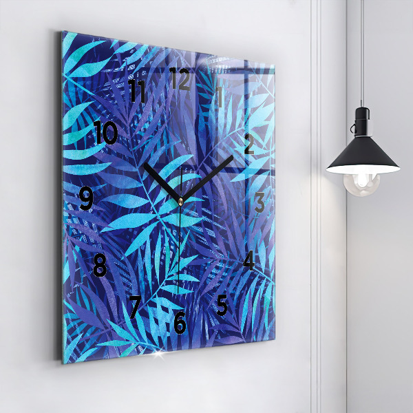Zegar na ścianę kwadratowy Niebieski liście
