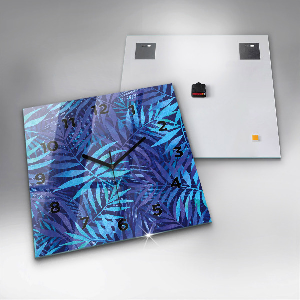 Zegar na ścianę kwadratowy Niebieski liście