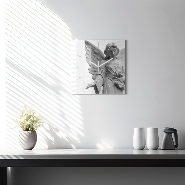 Zegar na ścianę kwadratowy Stara rzeźba anioła