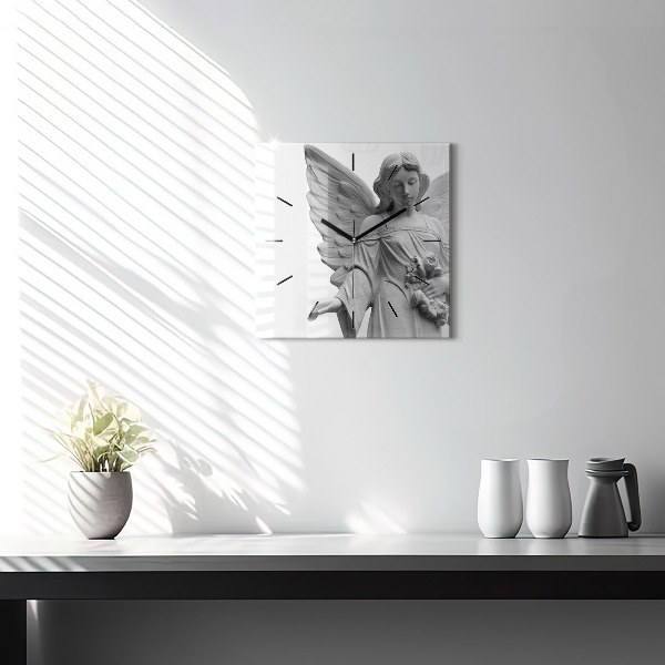 Zegar na ścianę kwadratowy Stara rzeźba anioła