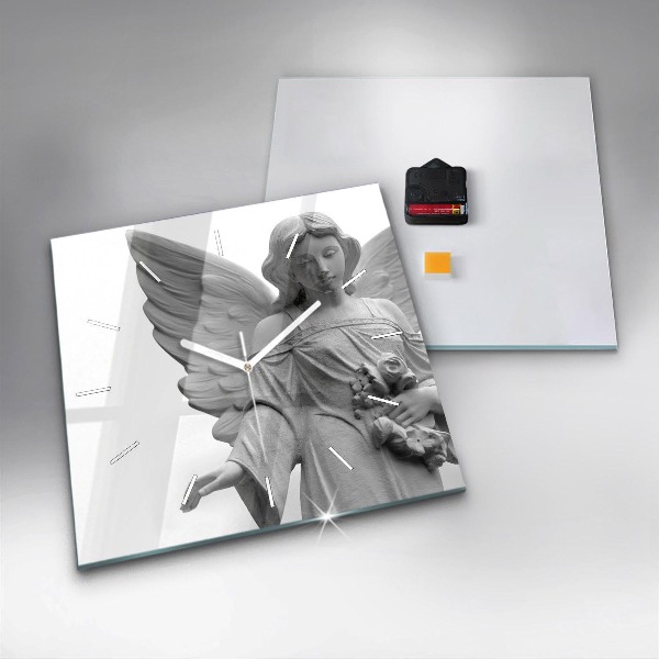 Zegar na ścianę kwadratowy Stara rzeźba anioła