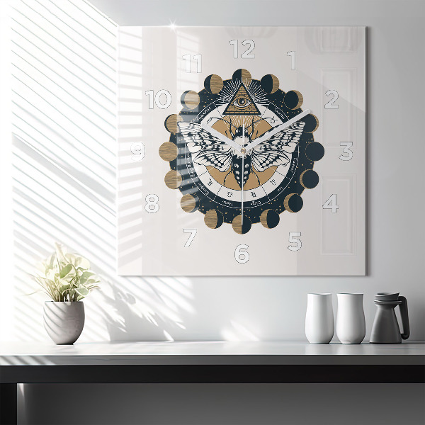 Zegar na ścianę kwadratowy Fazy księżyca i oko