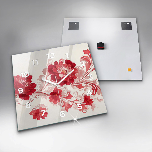 Zegar ścienny kwadratowy Czerwone kwiaty