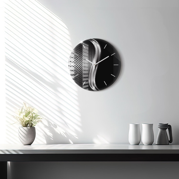 Zegar szklany okrągły Czarna abstrakcja metalu