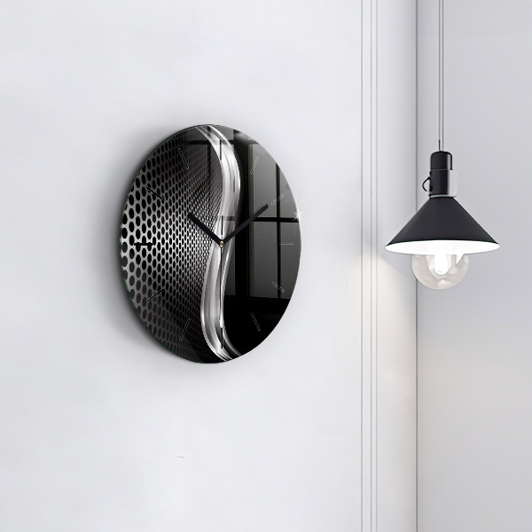 Zegar szklany okrągły Czarna abstrakcja metalu