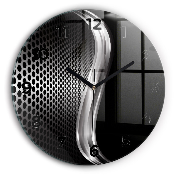 Zegar szklany okrągły Czarna abstrakcja metalu