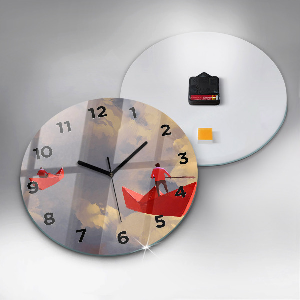 Zegar ścienny okrągły Papierowe statki