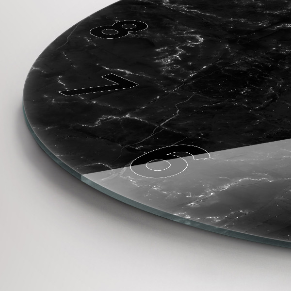 Zegar szklany okrągły Czarny marmur