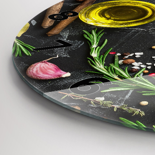 Zegar okrągły z nadrukiem Przyprawy na blacie