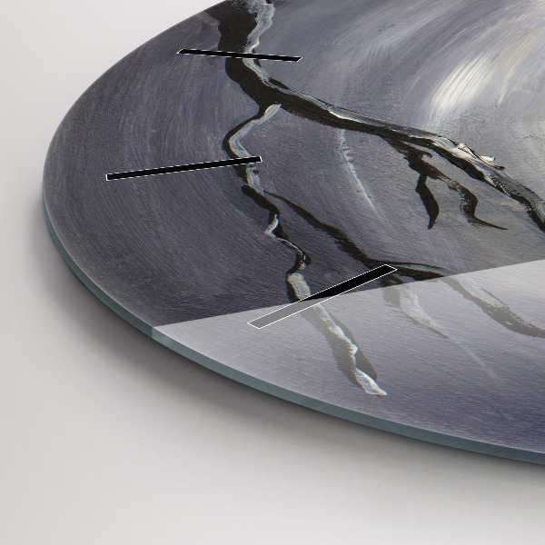 Zegar szklany okrągły Kruk w świetle księżyca