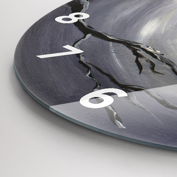 Zegar szklany okrągły Kruk w świetle księżyca