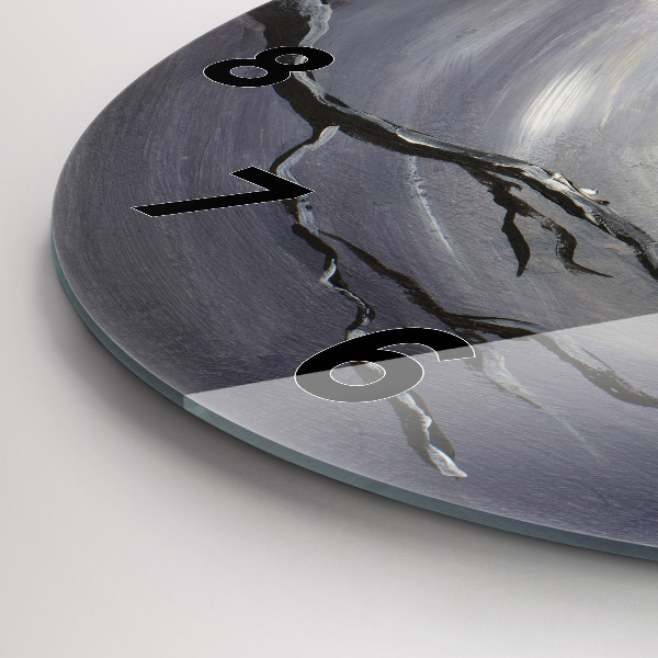 Zegar szklany okrągły Kruk w świetle księżyca