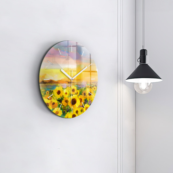 Zegar szklany okrągły Pole Słoneczników