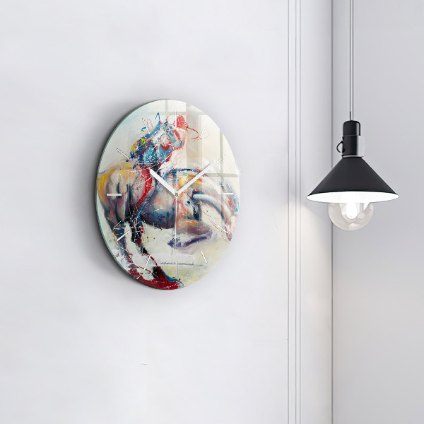 Zegar szklany okrągły Ilustracja galopujące konie