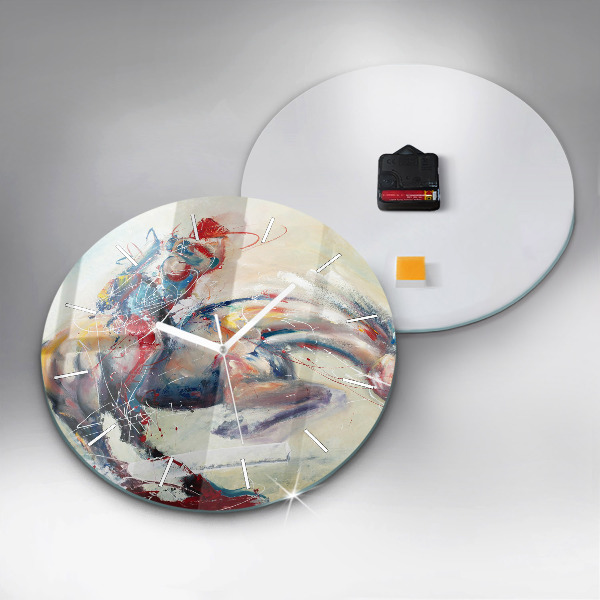 Zegar szklany okrągły Ilustracja galopujące konie