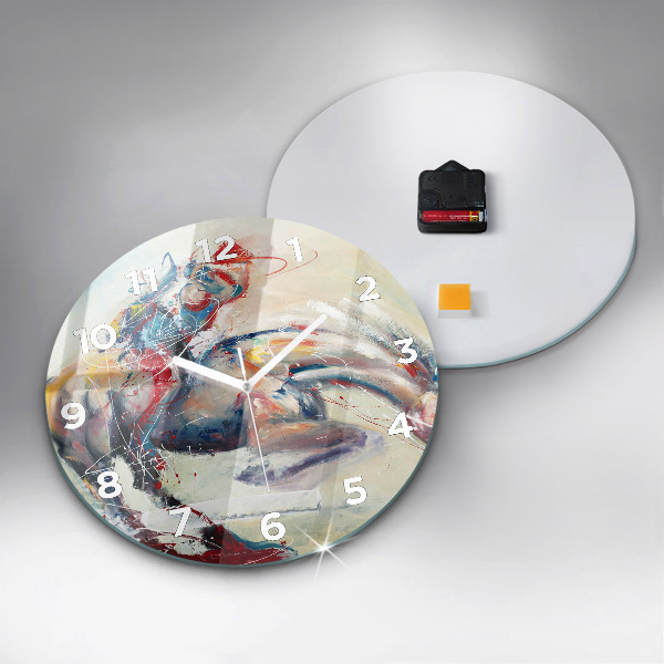 Zegar szklany okrągły Ilustracja galopujące konie