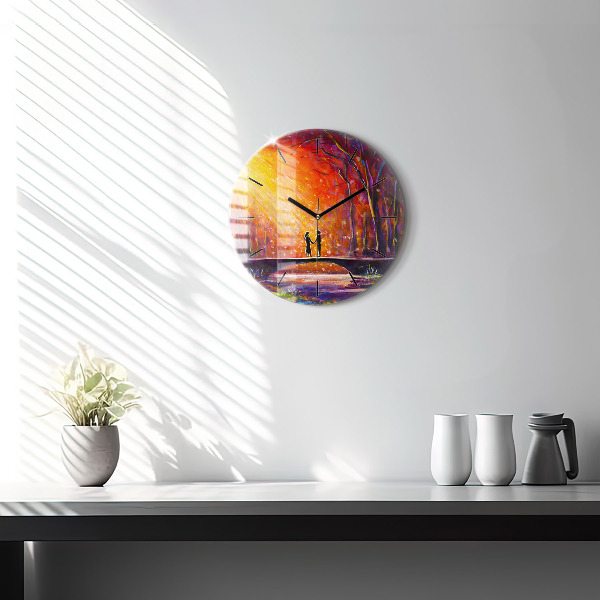 Zegar okrągły z nadrukiem Para w lesie