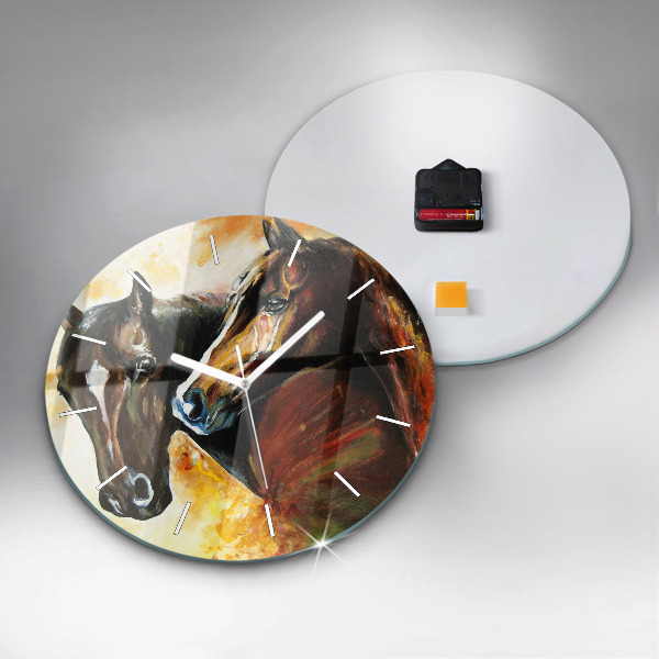Zegar okrągły z nadrukiem Malowane dwa konie