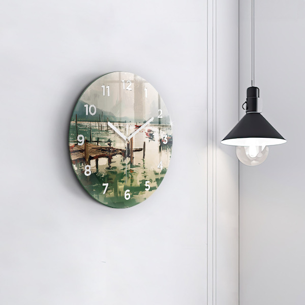 Zegar okrągły Łodzie rybackie w porcie