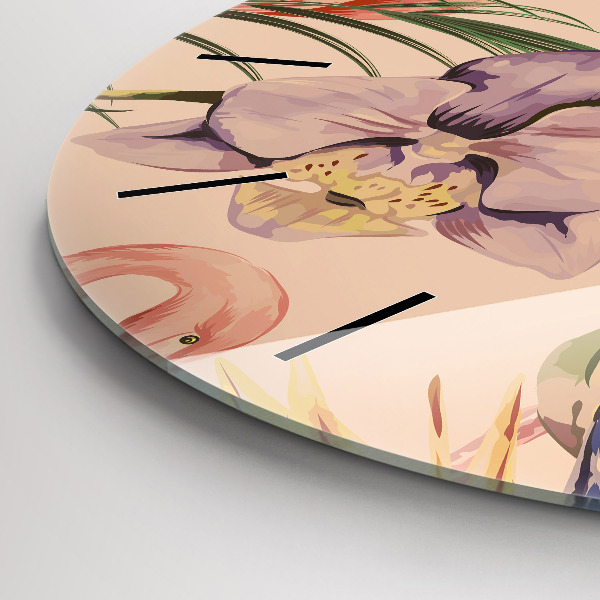 Zegar szklany okrągły Tropikalne liście palmowe