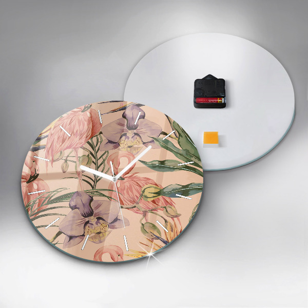 Zegar szklany okrągły Tropikalne liście palmowe