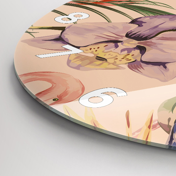 Zegar szklany okrągły Tropikalne liście palmowe