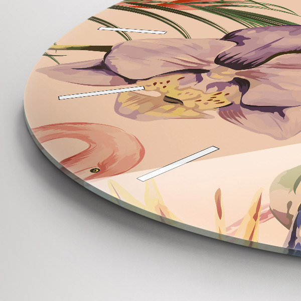 Zegar szklany okrągły Tropikalne liście palmowe