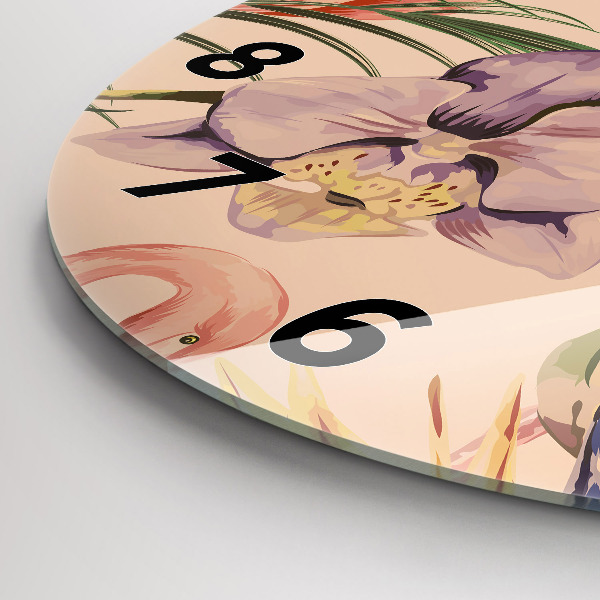 Zegar szklany okrągły Tropikalne liście palmowe