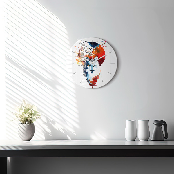 Zegar ścienny okrągły Wilk i Pełnia