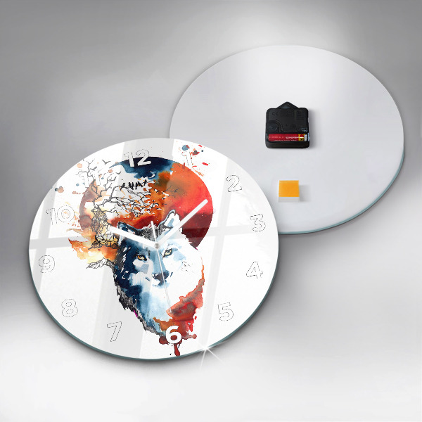 Zegar ścienny okrągły Wilk i Pełnia