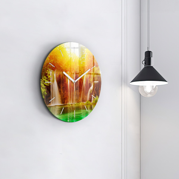 Zegar szklany okrągły Widok na wodospad