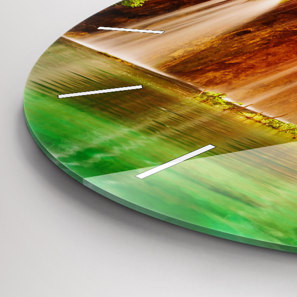 Zegar szklany okrągły Widok na wodospad