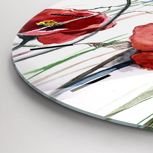 Zegar ścienny okrągły Malowane czerwone maki