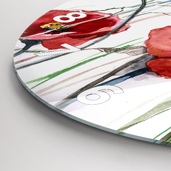 Zegar ścienny okrągły Malowane czerwone maki